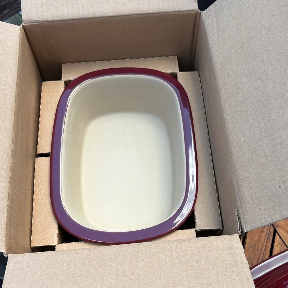 The Pampered Chef Deep Covered Baker in Burgundy Red Ceramic